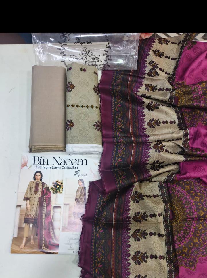 Bin Naeem Original Premium Lawn 3-Piece Suit – Elegant Summer Wear