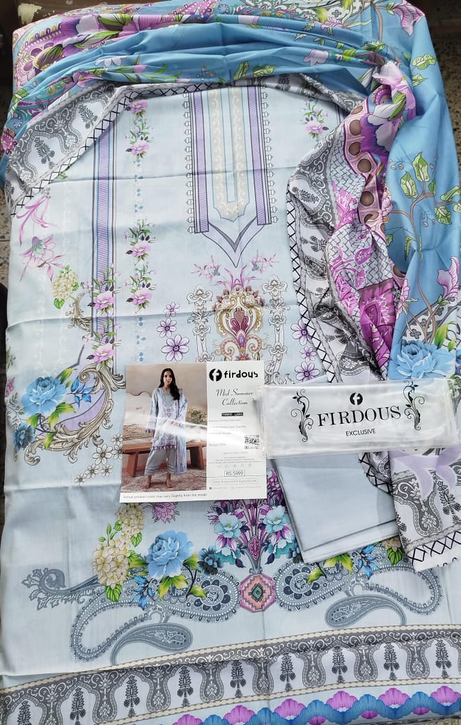 Firdous Cambric Premium 3-Piece Embroidered Suit with Heavy Dupatta – Elegant Designer Collection