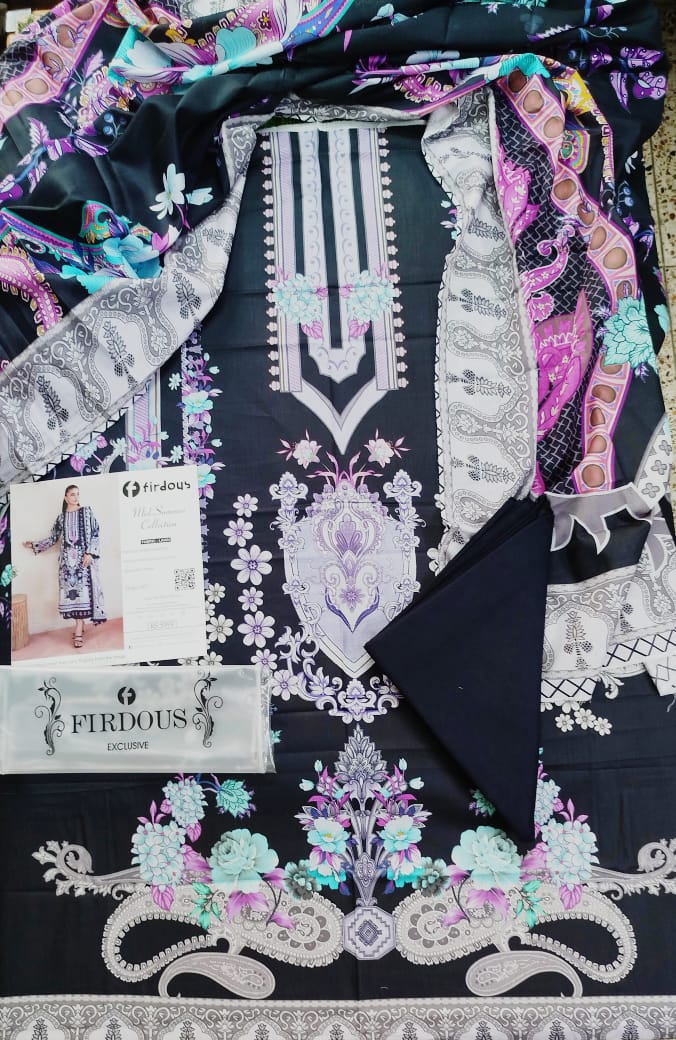 Firdous Cambric Luxury 3-Piece Embroidered Suit with Heavy Four-Side Dupatta – New Arrival 2025