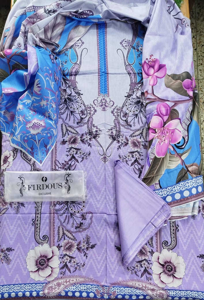 Firdous Cambric Embroidered 3-Piece Suit – Elegant Designer Wear