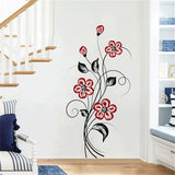 Black Branches with Red Flowers Wall Decals