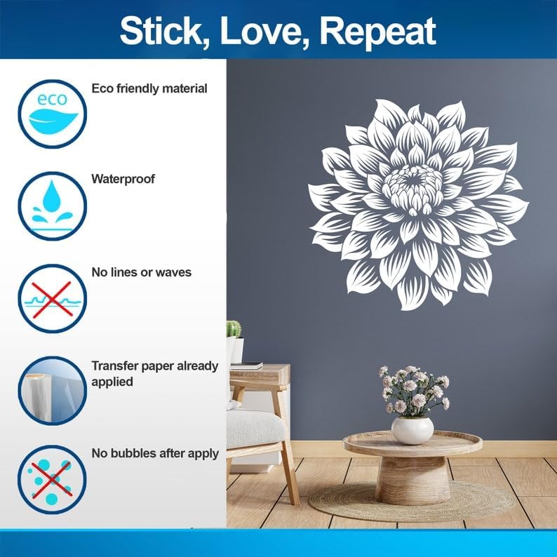 Large Vinyl Flower Wall Decal – Elegant Floral Wall Sticker for Home Decor