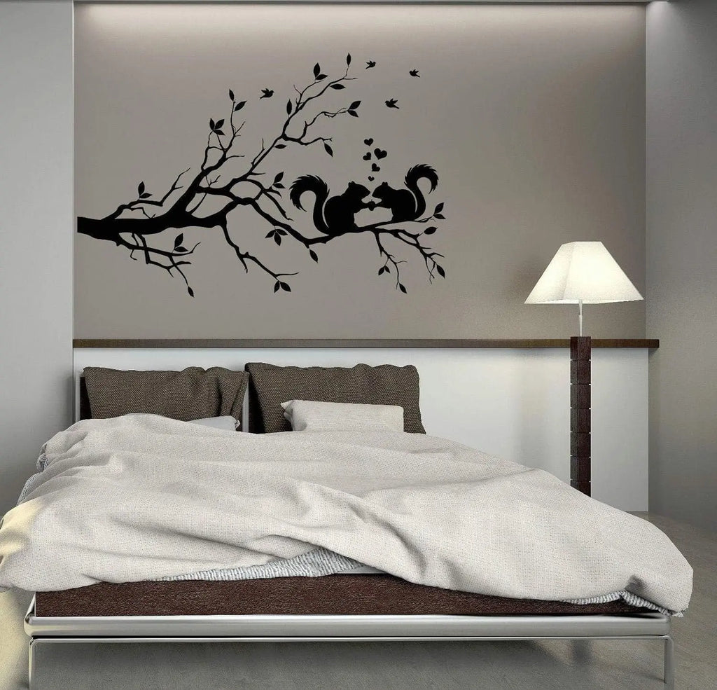 Squirrel Twig with Tree Wall Sticker | Removable Bedroom Decoration