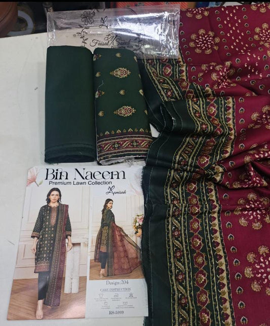 Bin Naeem Original Premium Lawn Printed Suit – Summer Chic Collection