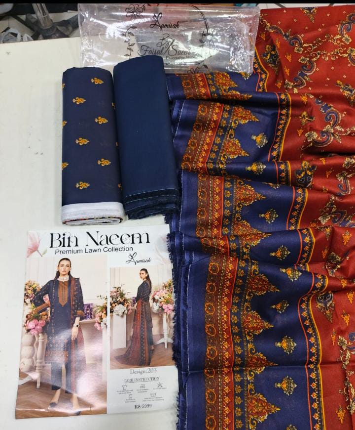 Bin Naeem Original Premium Lawn Printed Suit – Elegant Summer Edition