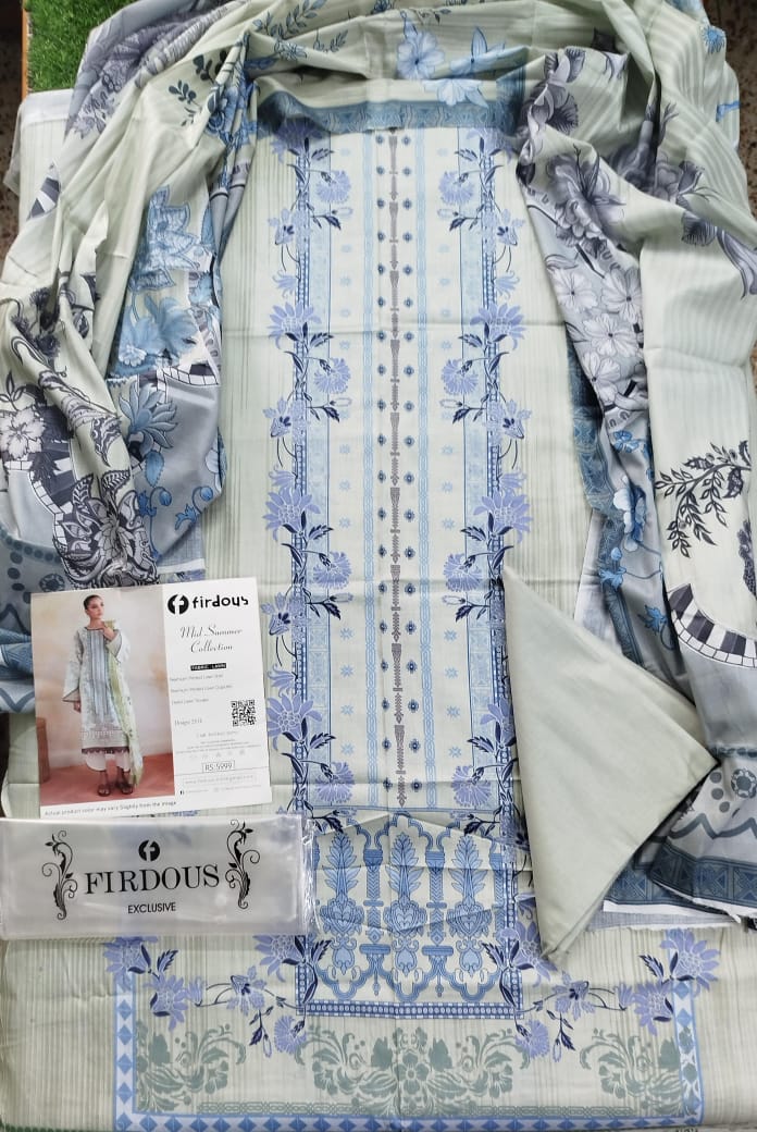 Firdous Luxury Cambric Embroidered 3-Piece Suit with Heavy Dupatta