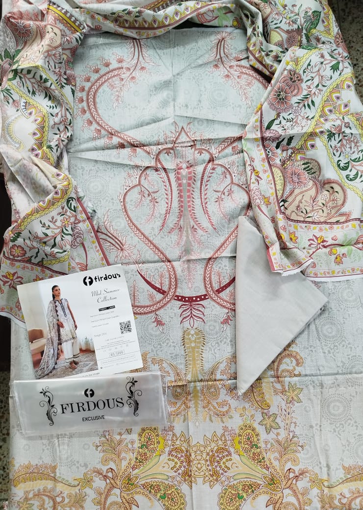 Firdous Luxury Cambric 3-Piece Suit with Embroidered Dupatta