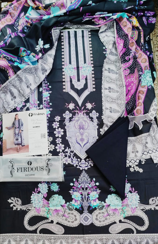 Firdous Cambric Luxury 3-Piece Embroidered Suit with Heavy Four-Side Dupatta – New Arrival 2025