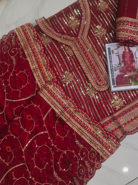 UH Collection Chiffon Luxury Heavy Embroidered Suit with Pallu Dupatta – Designer Collection 2025