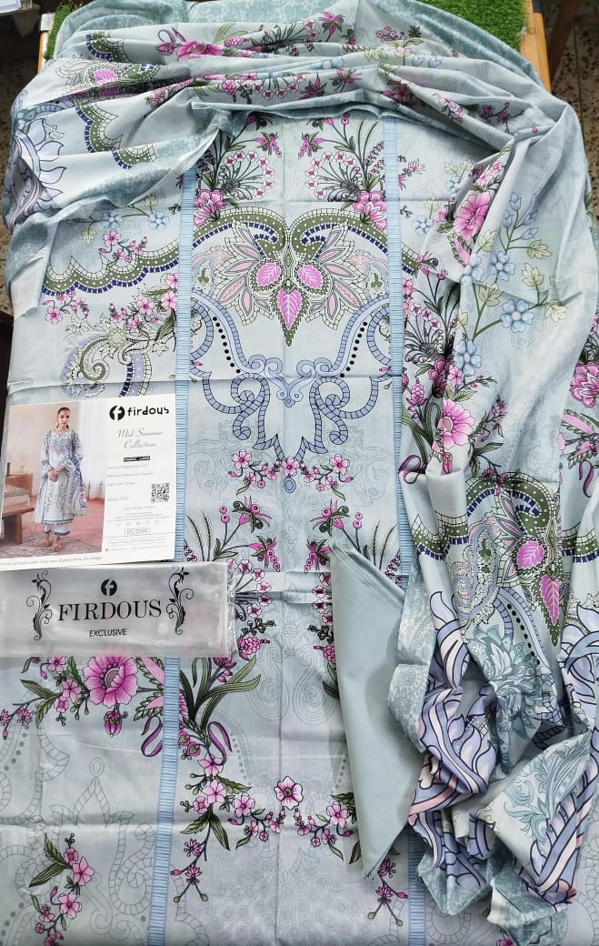 Firdous Cambric Luxury 3-Piece Embroidered Suit with Heavy Four-Side Dupatta – 2025 Collection