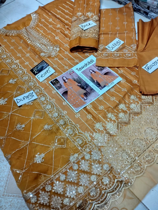 Tawakkal Fabrics Luxury Cambric Embroidered 3-Piece Suit with Four-Side Heavy Dupatta