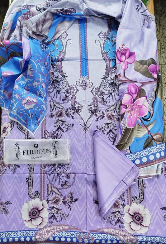 Firdous Cambric Embroidered 3-Piece Suit – Elegant Designer Wear