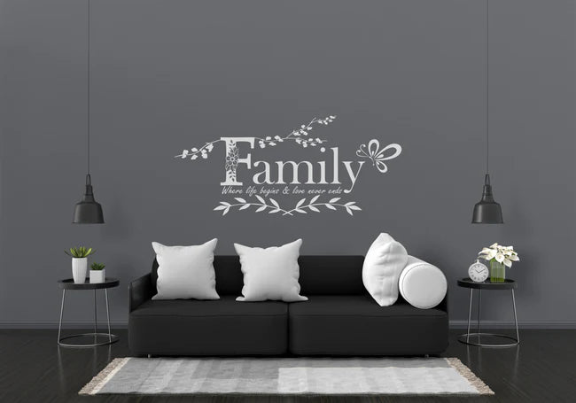 Family Where Life Begins, Love Never Ends Quote Wall Sticker