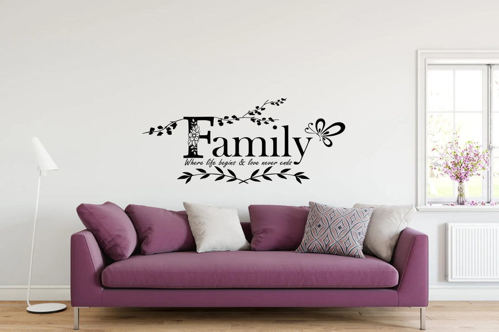 Family Where Life Begins, Love Never Ends Quote Wall Sticker
