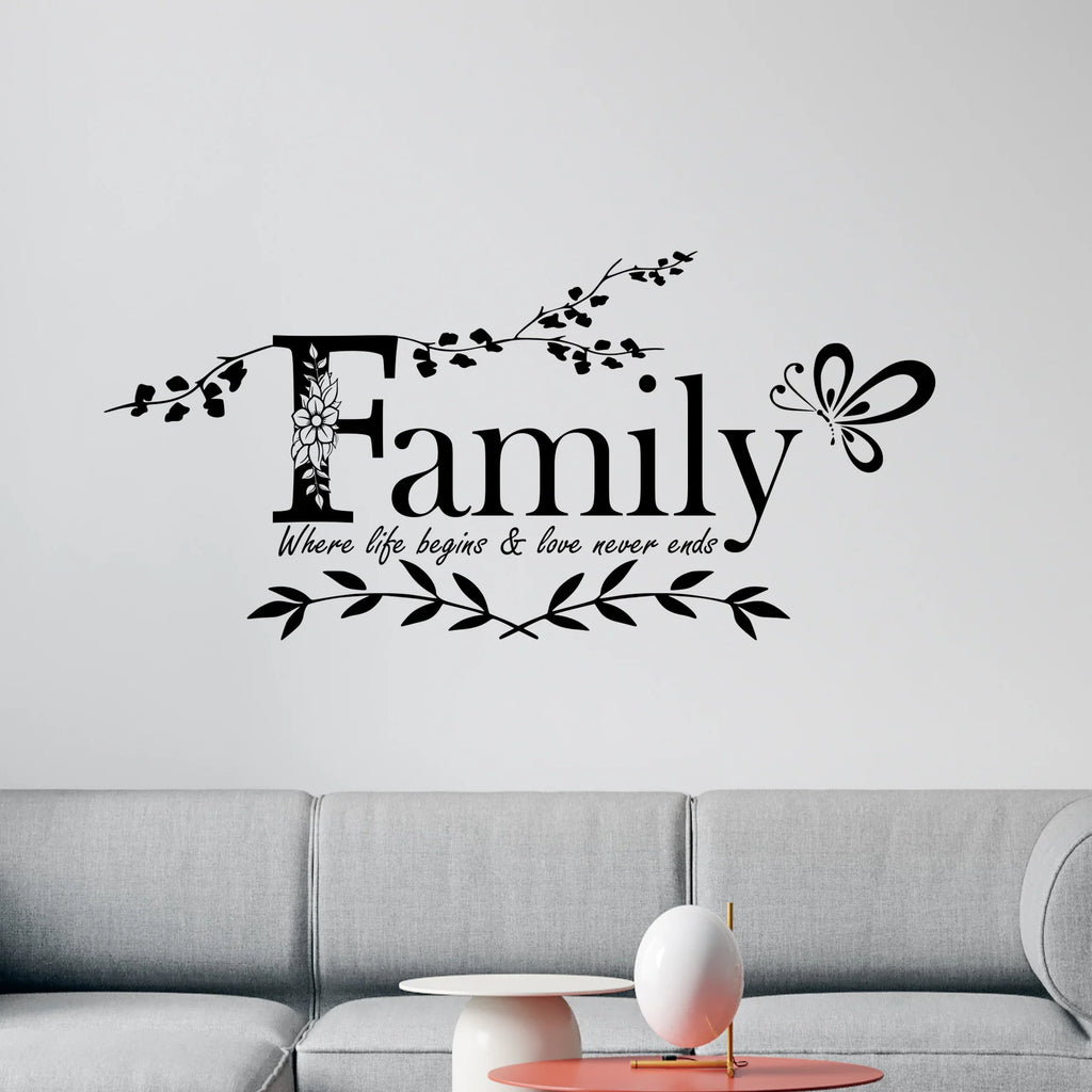 Family Where Life Begins, Love Never Ends Quote Wall Sticker